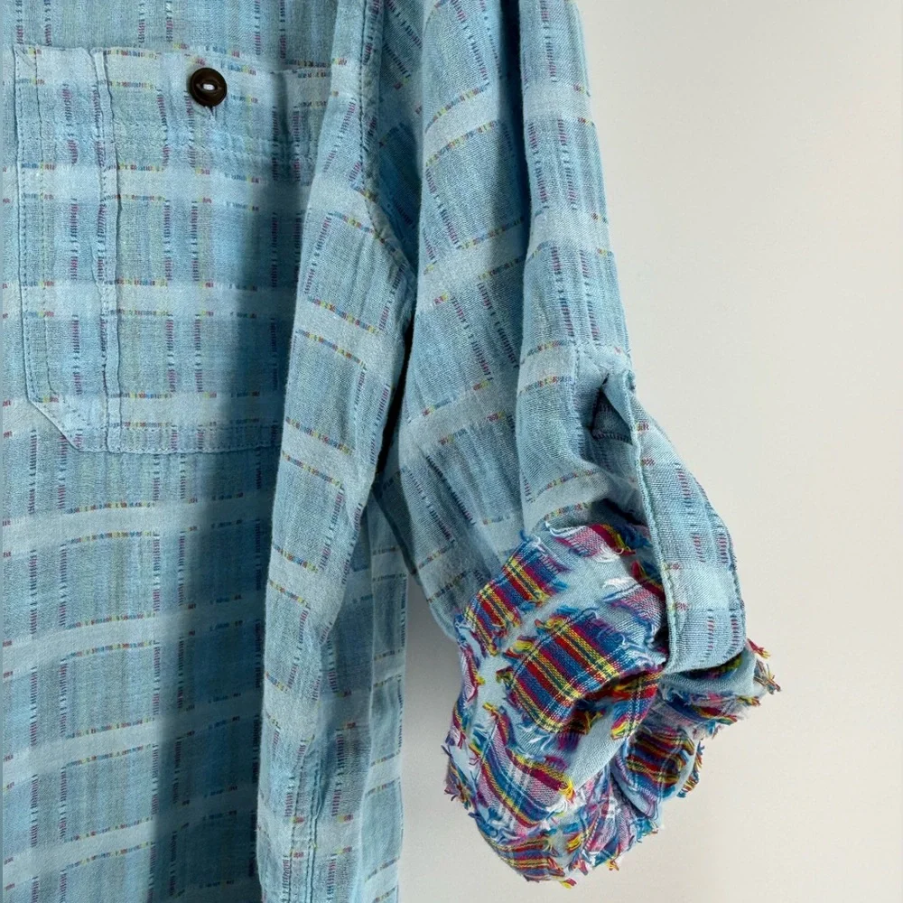 Carbon 2 Cobalt  Men’s Blue Sea‎ Change Chambray Patchwork Madras Gauze size M - Picture 9 of 14